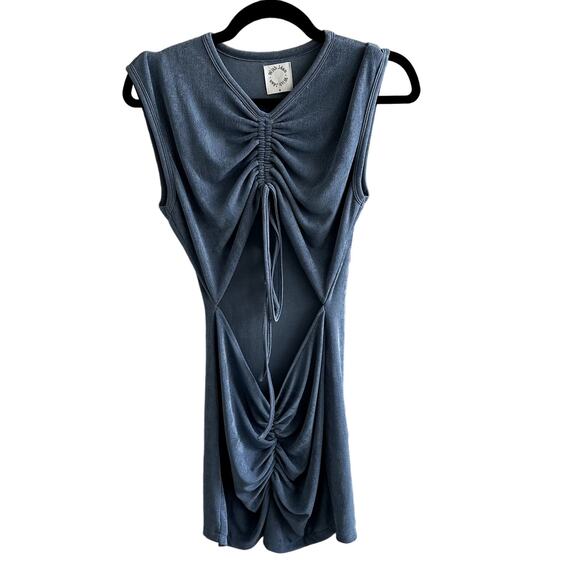 With Jean Roxy Ruched Cut Out Mini Dress Denim Blue - Picture 2 of 5